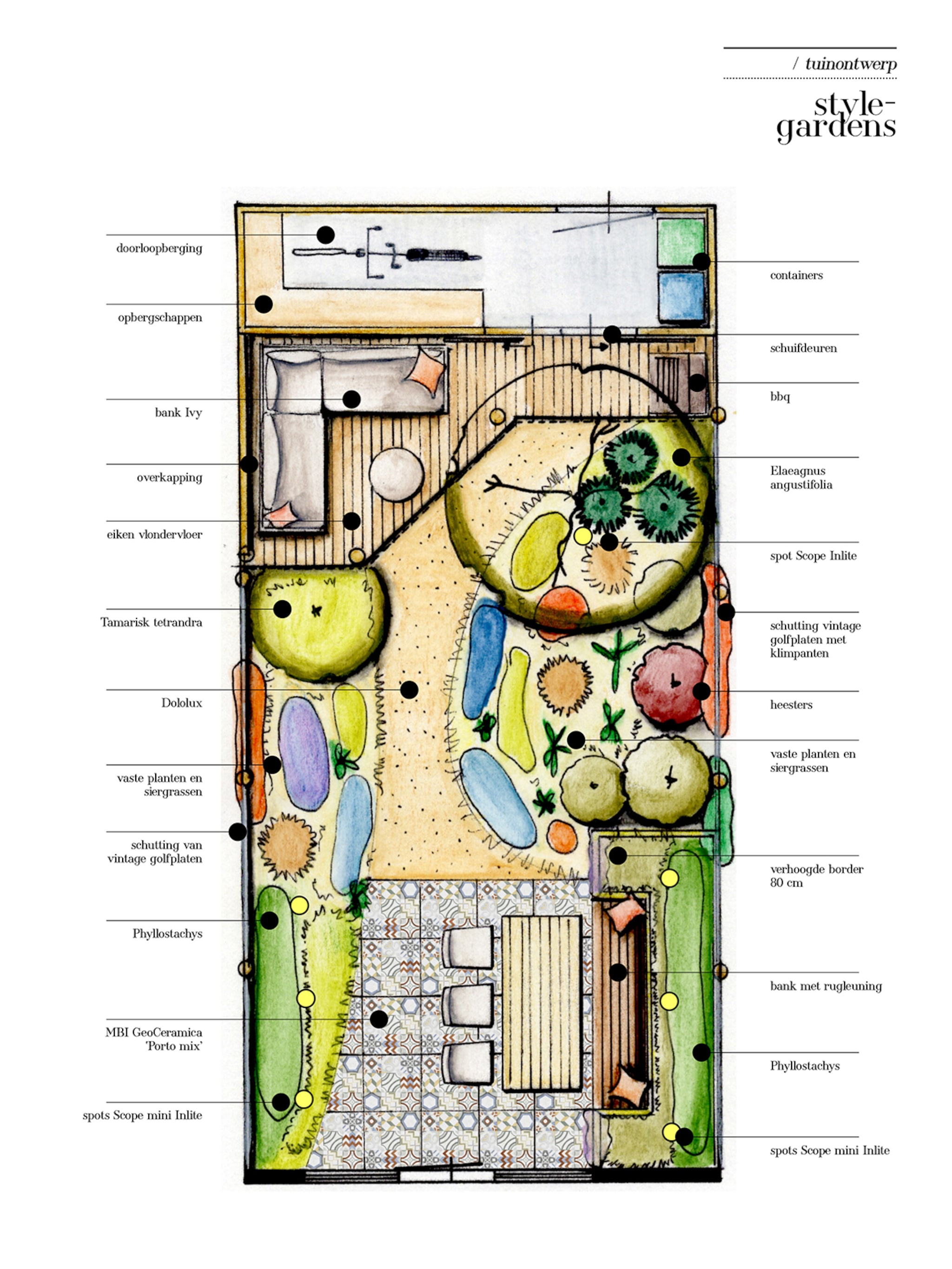 tuinontwerp voor een tuin van 50m2 in ontspannen ibiza sfeer