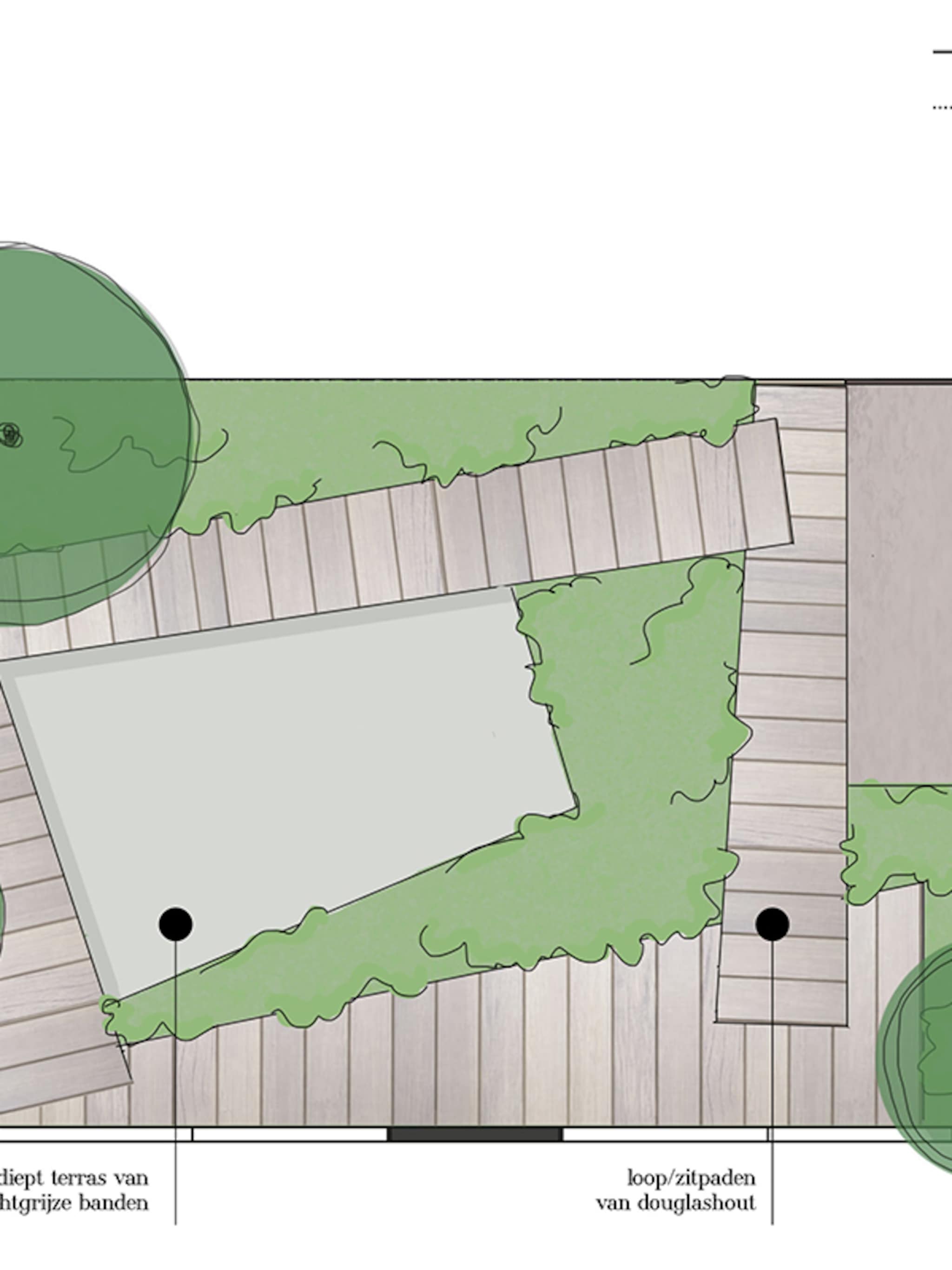 een asymmetrisch tuinontwerp voor een tuin van 50 m2
