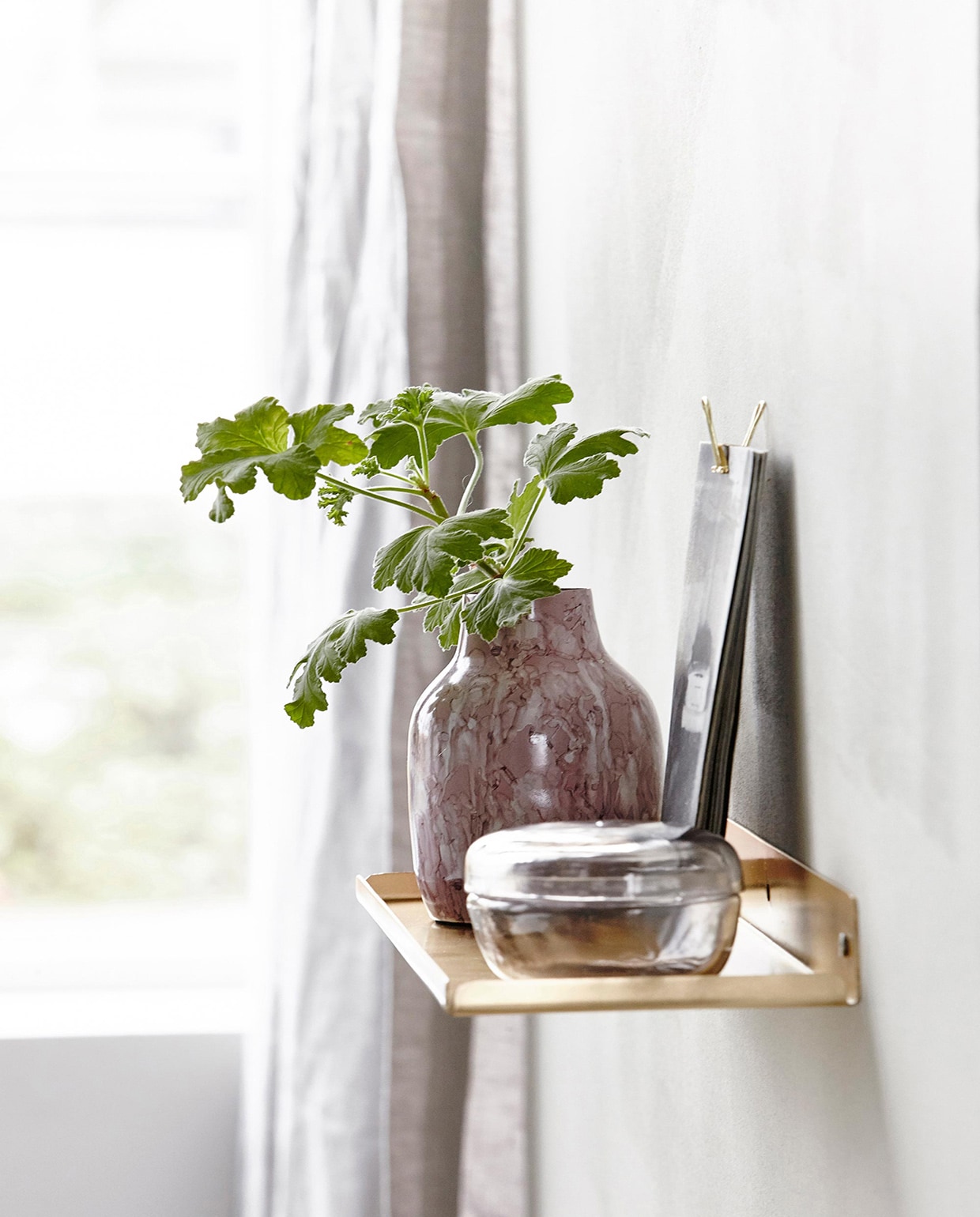 Vaas Effect, glazen doos Oval in de kleur smokey grey, wandplankje Ledge (House Doctor)