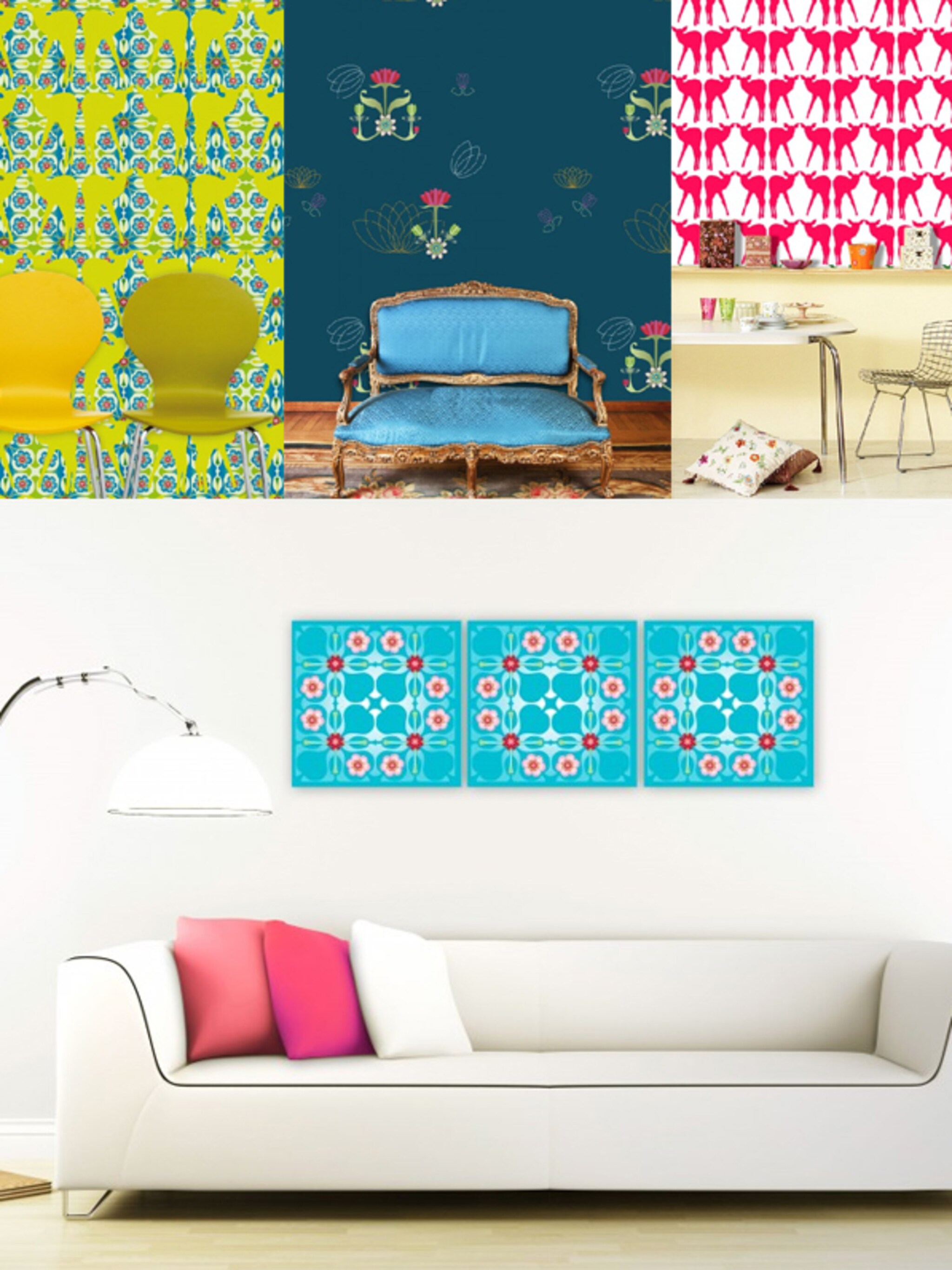 kleurrijk behang en canvas
