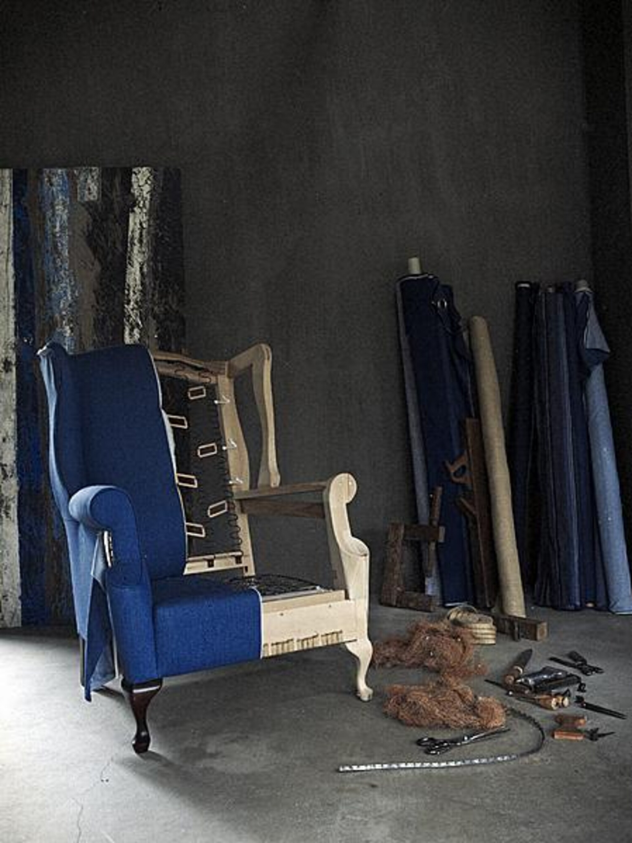 fauteuil bekleden met denim
