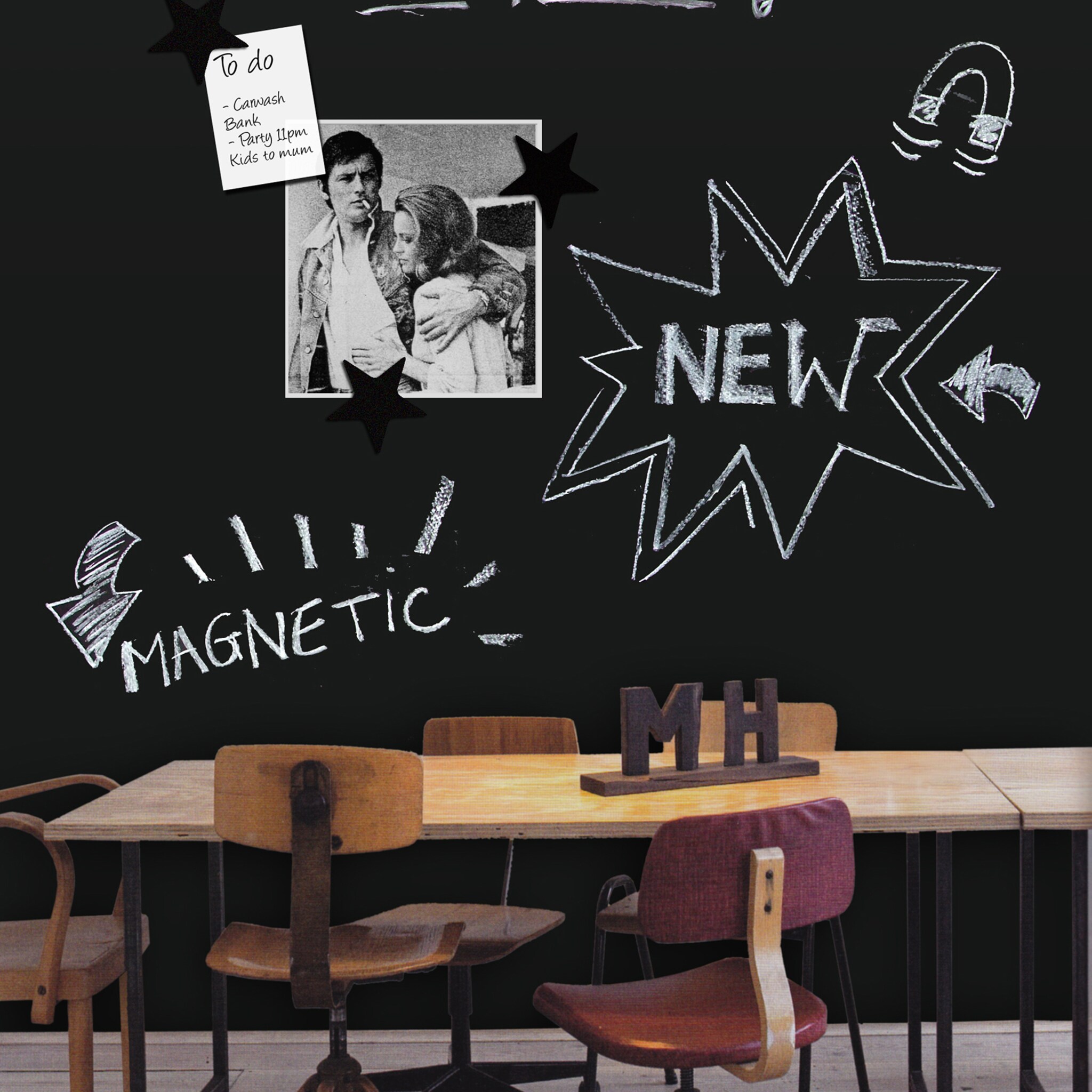 maak een creatieve muur met krijtbord magneetbehang