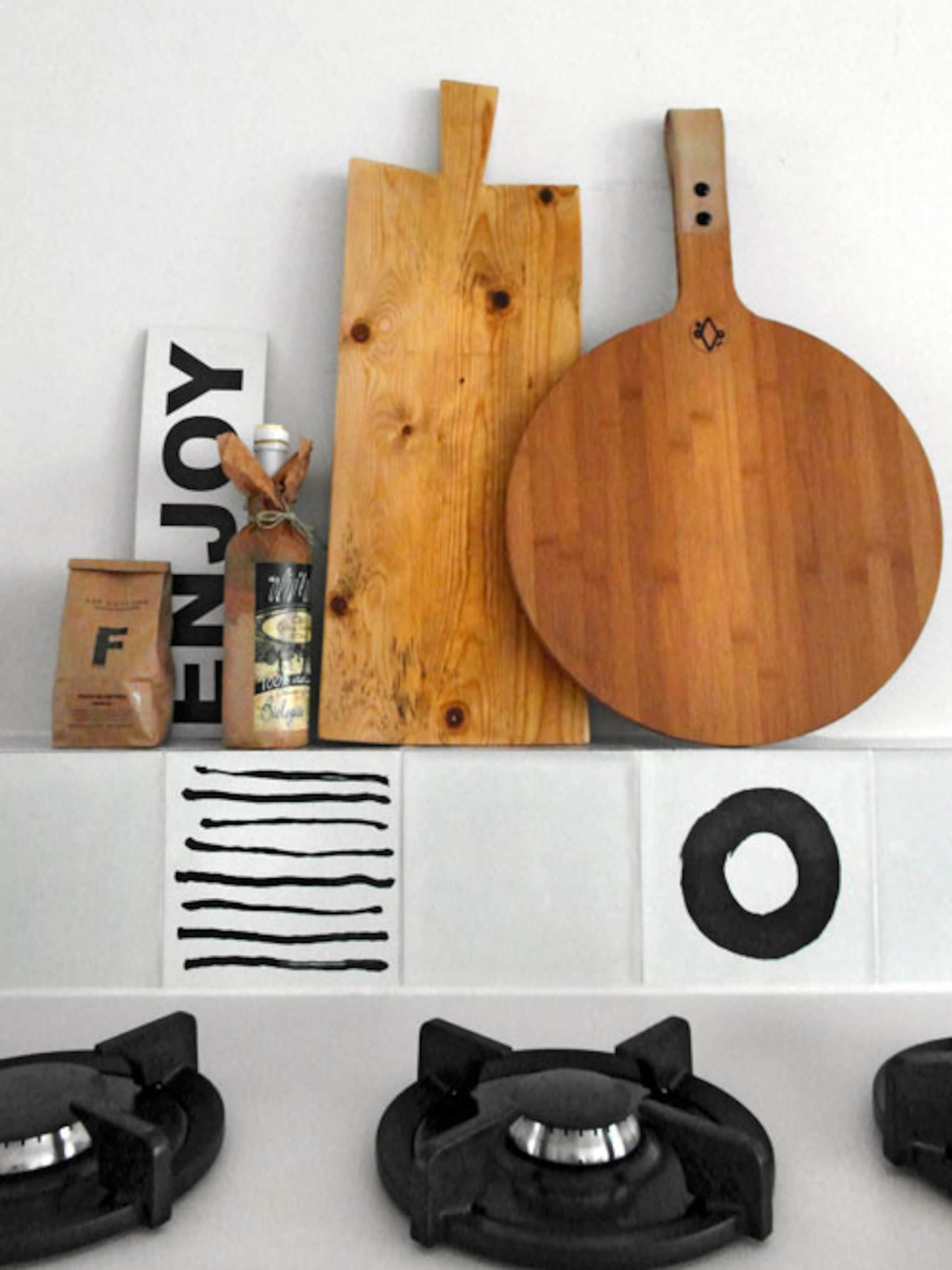 houten broodplank met leer