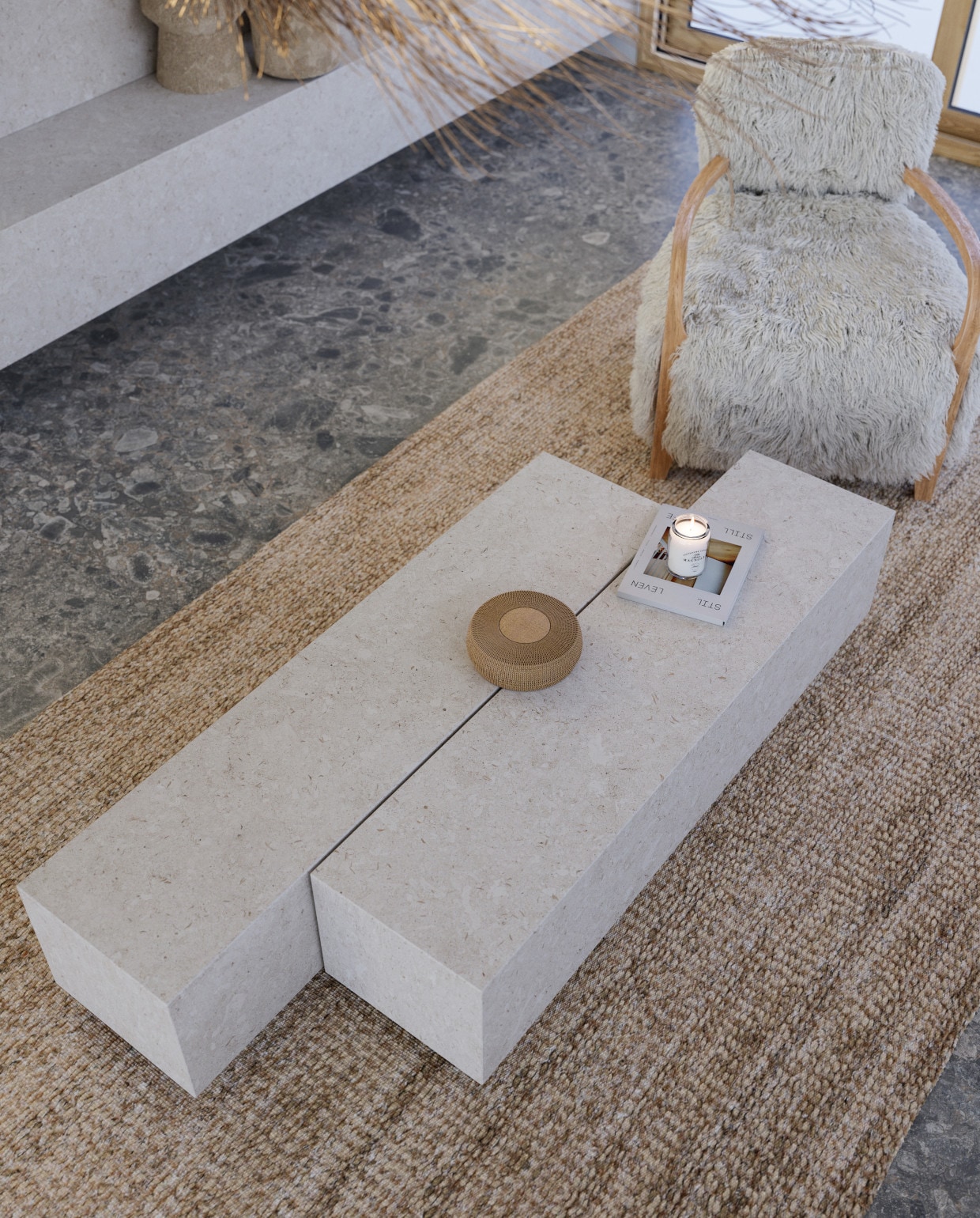 Vloer in Ceppo en meubelbekleding in Nebia