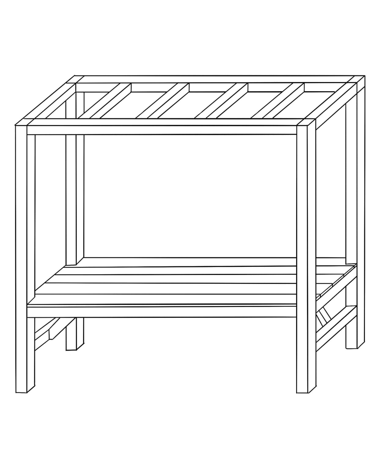Tekening pergolatafel vtwonen tuin special 5-2022 | diy large | styling Moniek Visser | fotografie Sven Benjamins
