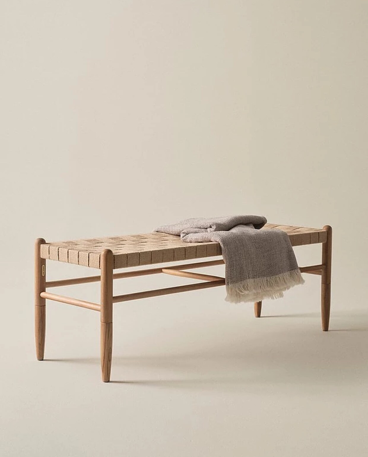 FSC-gecertificeerd teakhout en jute bankje KÖPENHAMN, 44x120 cm (hxb). Jotex