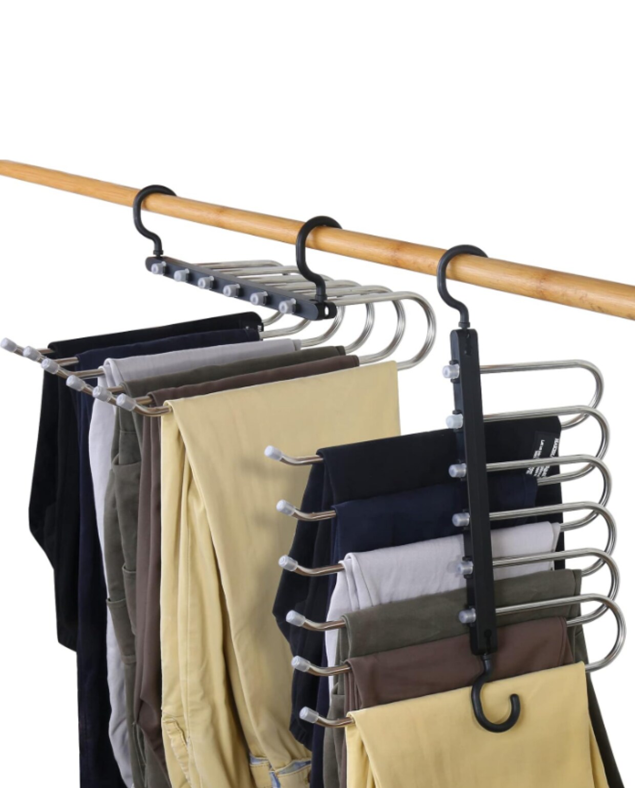 Kledingbroekhanger, ruimtebesparende kasthanger, 6 lagen, 2 toepassingen, multifunctionele broeken, opbergrek, kledingkast, organizer, rekken voor kleding, broeken, sjaals, stropdassen (zwart, 2 stuks) Amazon