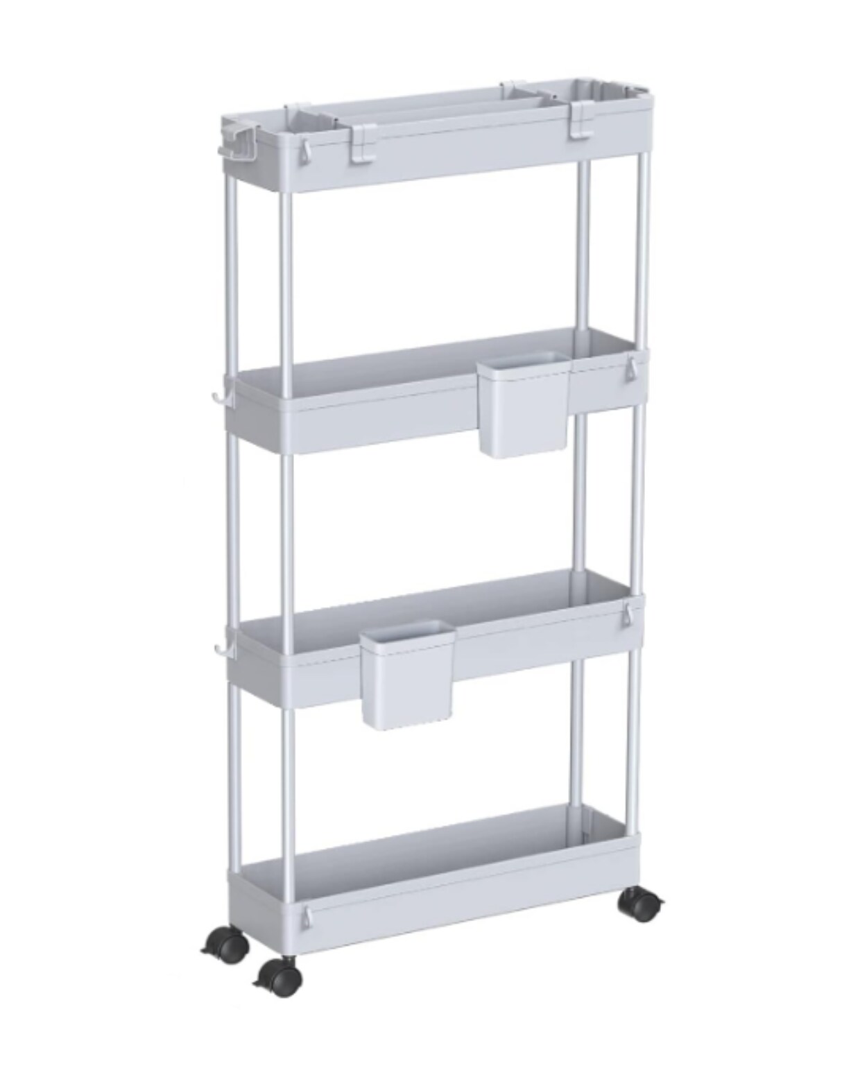SPACEKEEPER Opbergwagen, trolley met 4 verdiepingen, uittrekbare keukenwagen voor kleine ruimtes met zijhaken, kleine hangmanden, grijs Amazon
