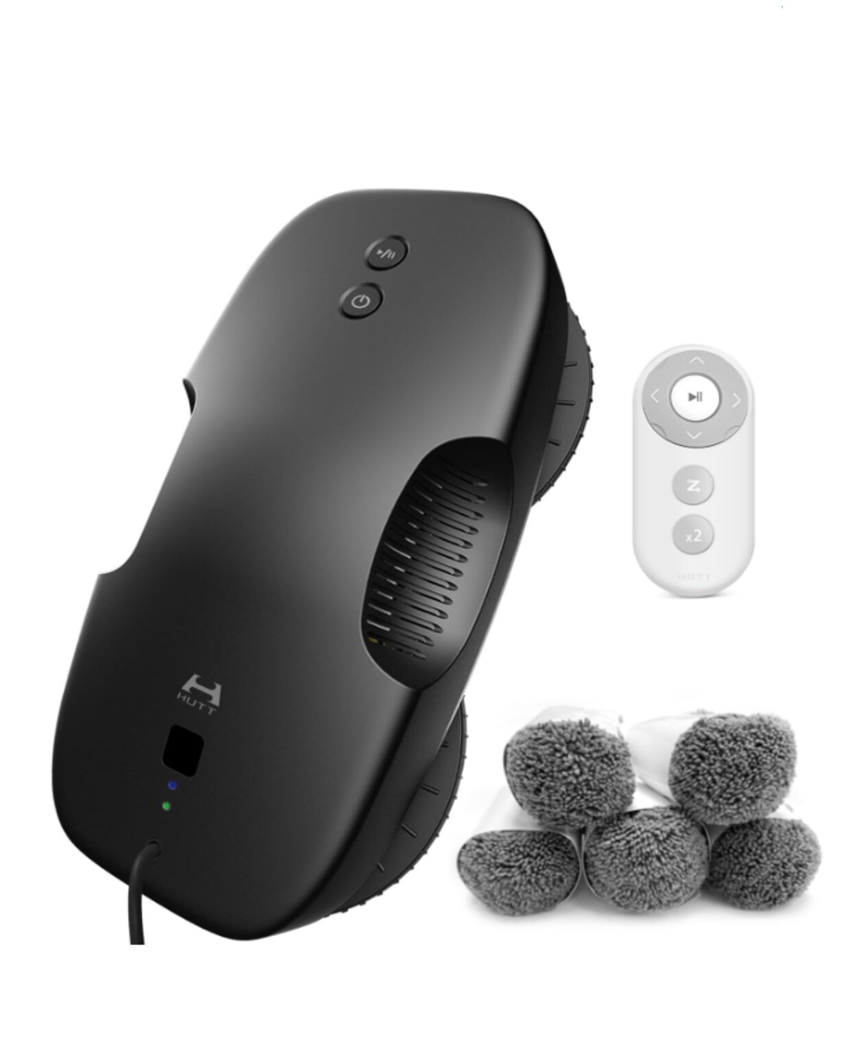 Hutt DDC5 Raamreinigingsrobot, elektrische zuigrobot, automatische raamstofzuiger, intelligente navigatie, afstandsbediening, anti-drop, voor glas, tegels, met 12 stuks doek (zwart) Amazon