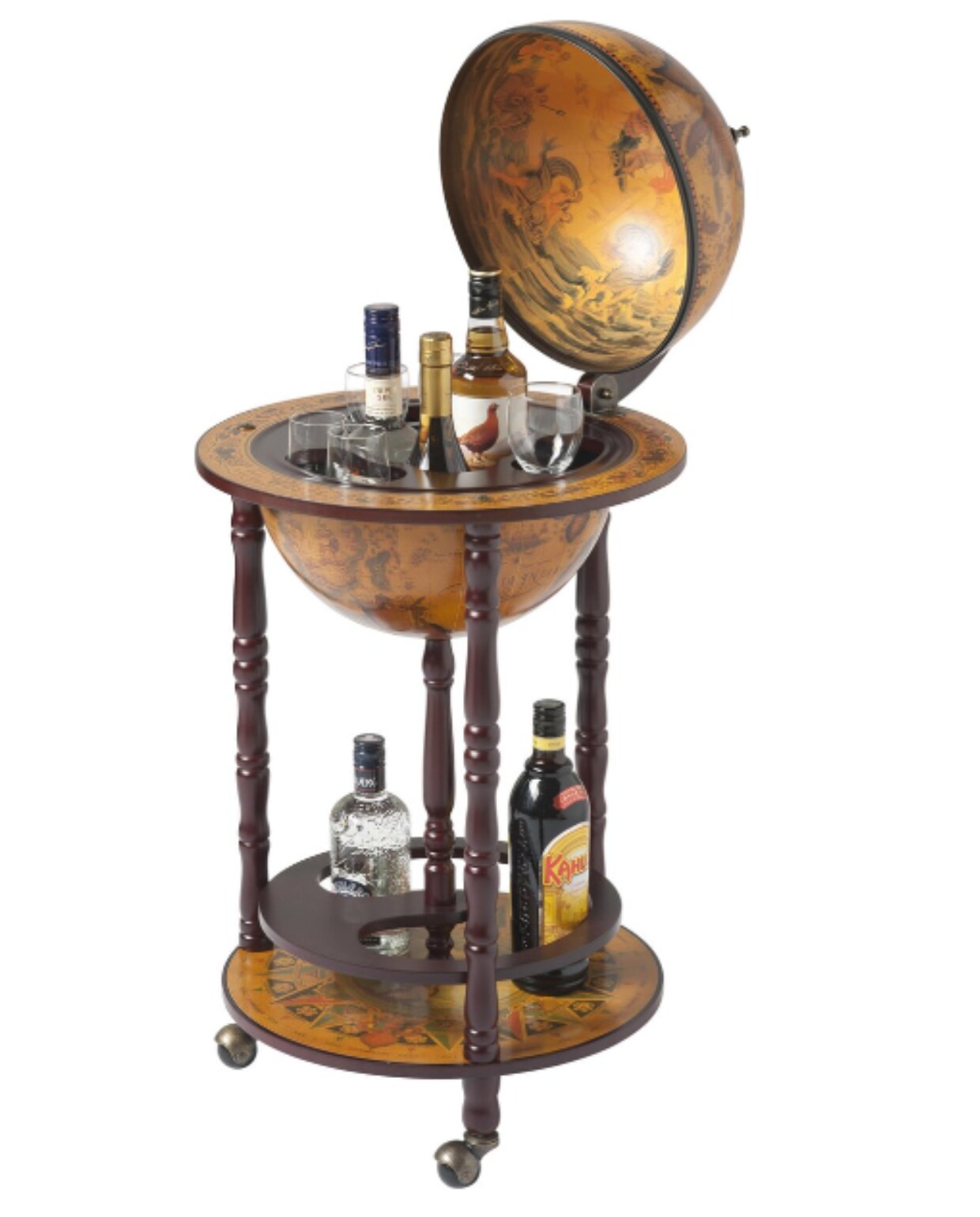 Brulo Wereldbol Globe bar - Wijnrek -  33 cm - Bruin - Vespucci Bol.