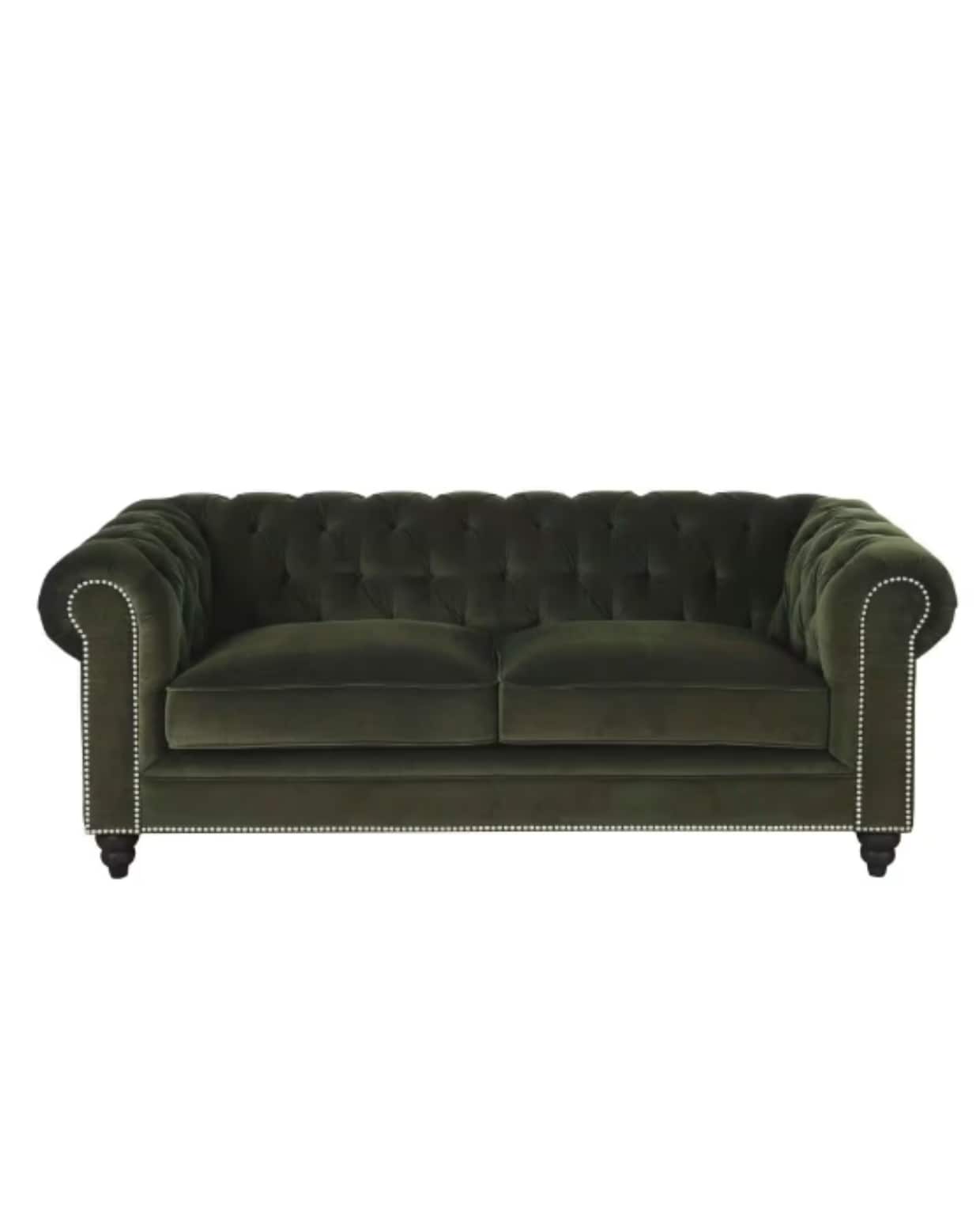 Chesterfield - Groene katoenfluwelen gecapitonneerde zetel met 3/4 zitplaatsen Maisons du Monde