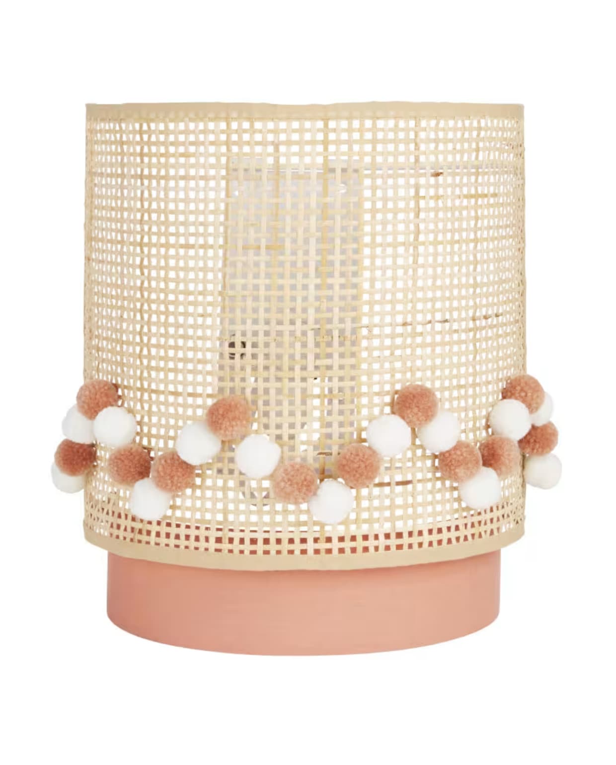 LOUNA - Wandlamp van rotan en roze stof met ecru en roze pompons Maisons du Monde