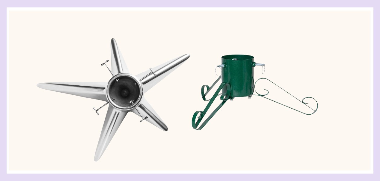 Designer Christmas tree stand in polished aluminium, Born in Sweden, € 213,83. Kerstboomvoet Granig, Jotex, € 45,99. Born in Sweden, Jotex