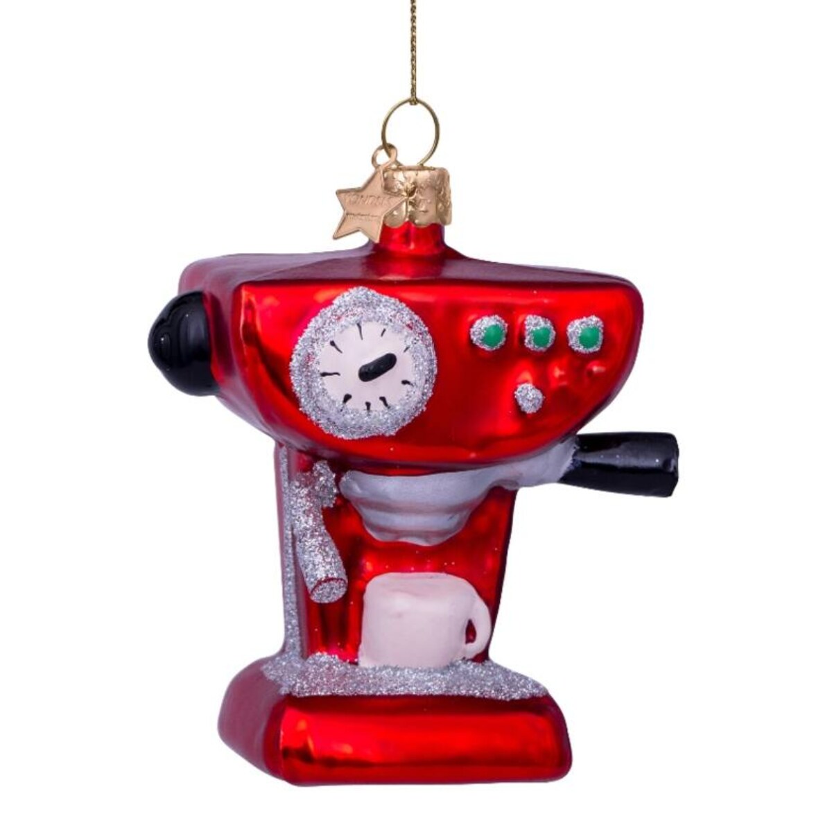 vondels glazen kerst decoratie rood koffie apparaat vondels