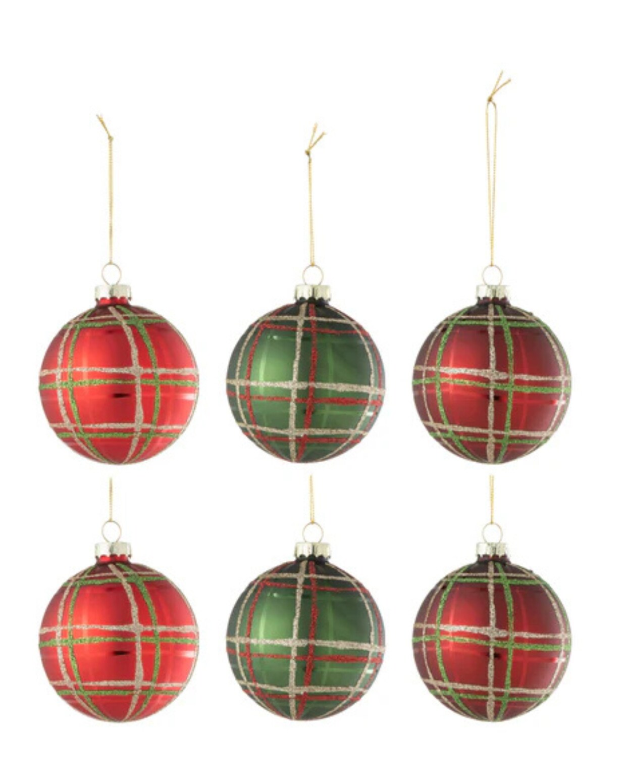 J-Line Kerstballen - glas - geruit met glitters vtwonen by fonQ
