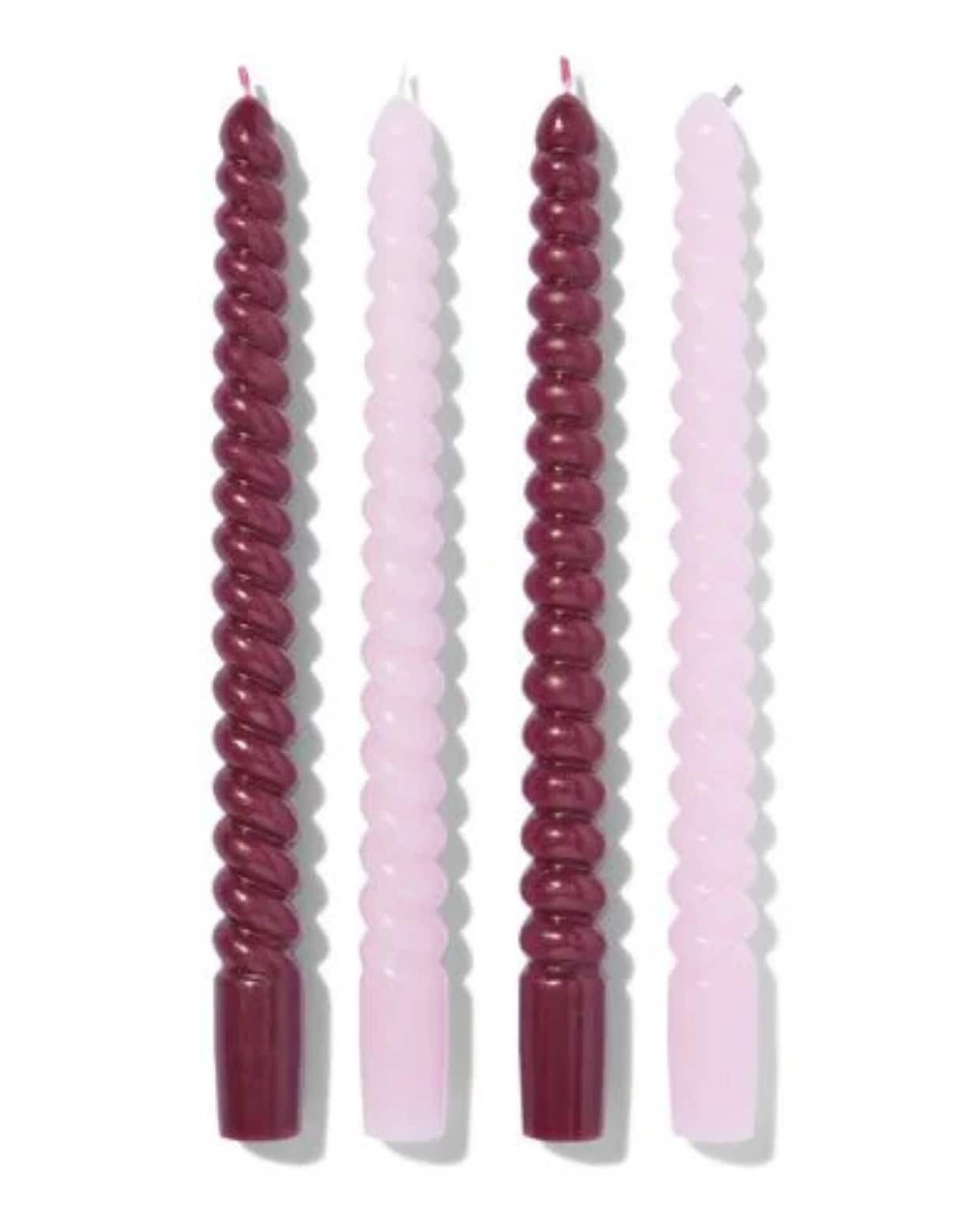 kaarsen gedraaid roze / rood 4 stuks HEMA