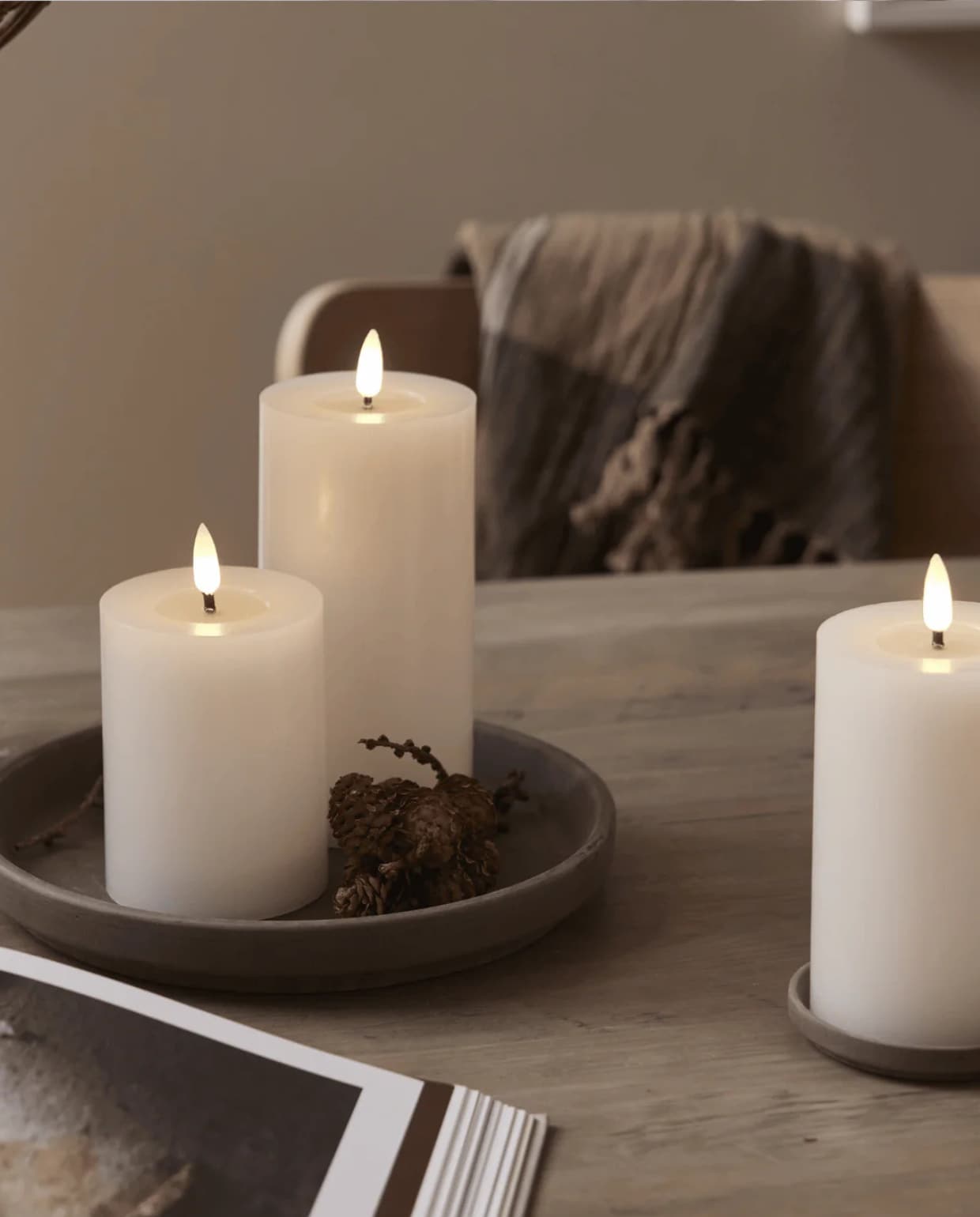 Set van 3 stompkaarsen met smeltbad-effect, Wit Ted lights
