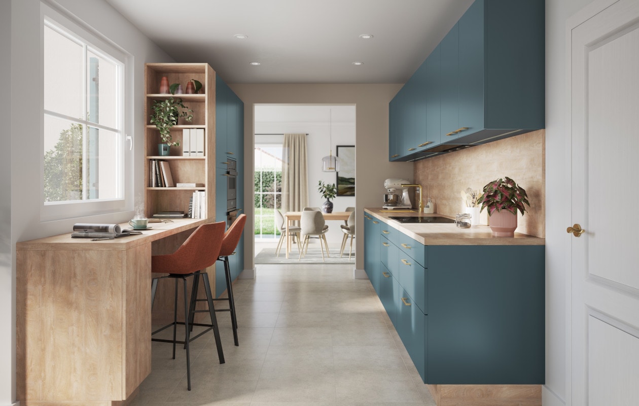 De Colorado Fjord-keuken met zitbar annex werkplek.