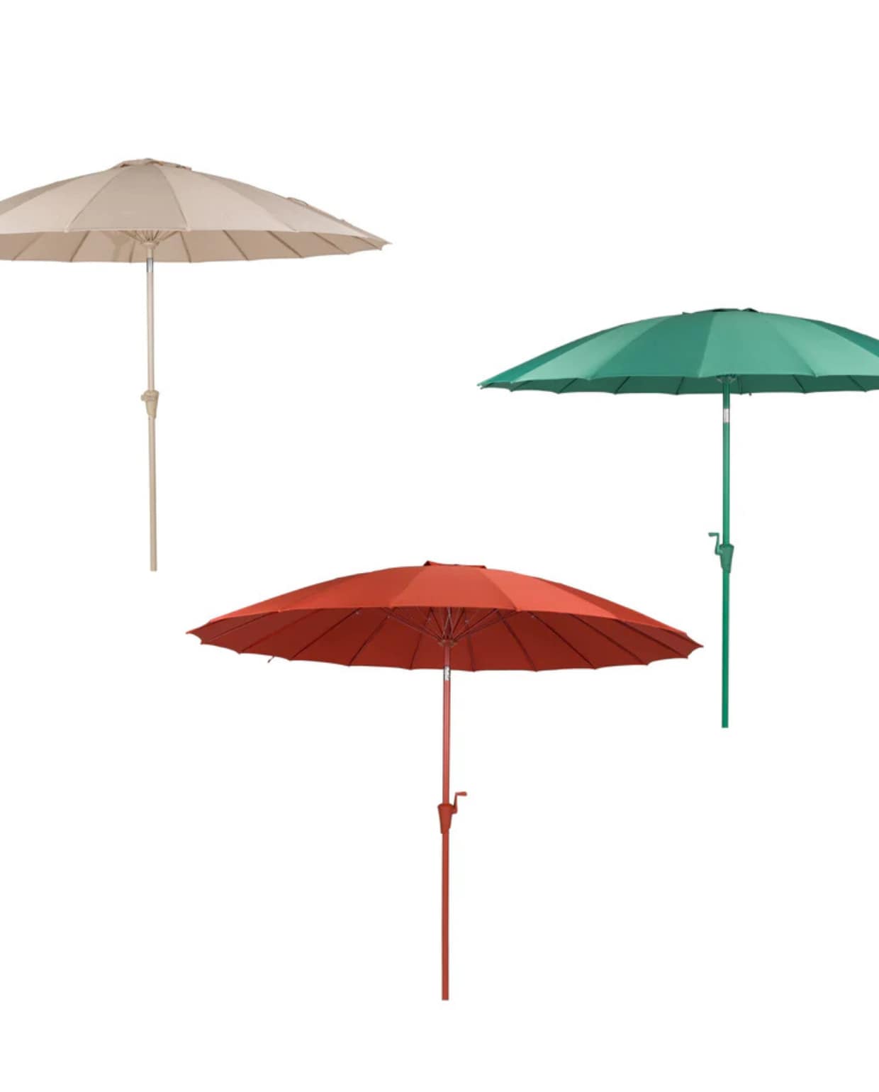 Parasol Sunshine van Zuiver in Brown Rise beige, Parsala rood en Deserts Sage groen, 250x235 cm (Øxh) € 109,- vtwonen