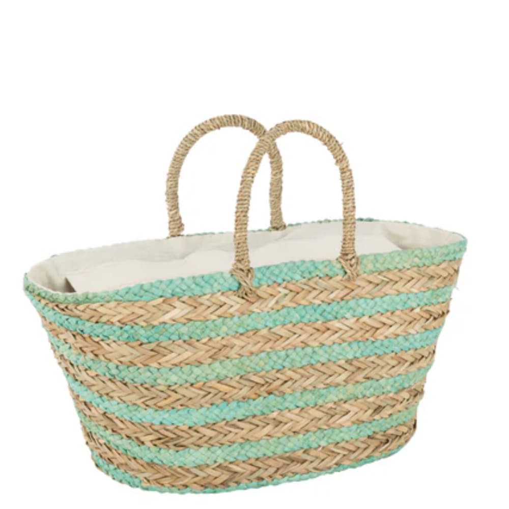 J-Line strandtas Kort Handvatten Strepen - jute - naturel/blauw vtwonen shop
