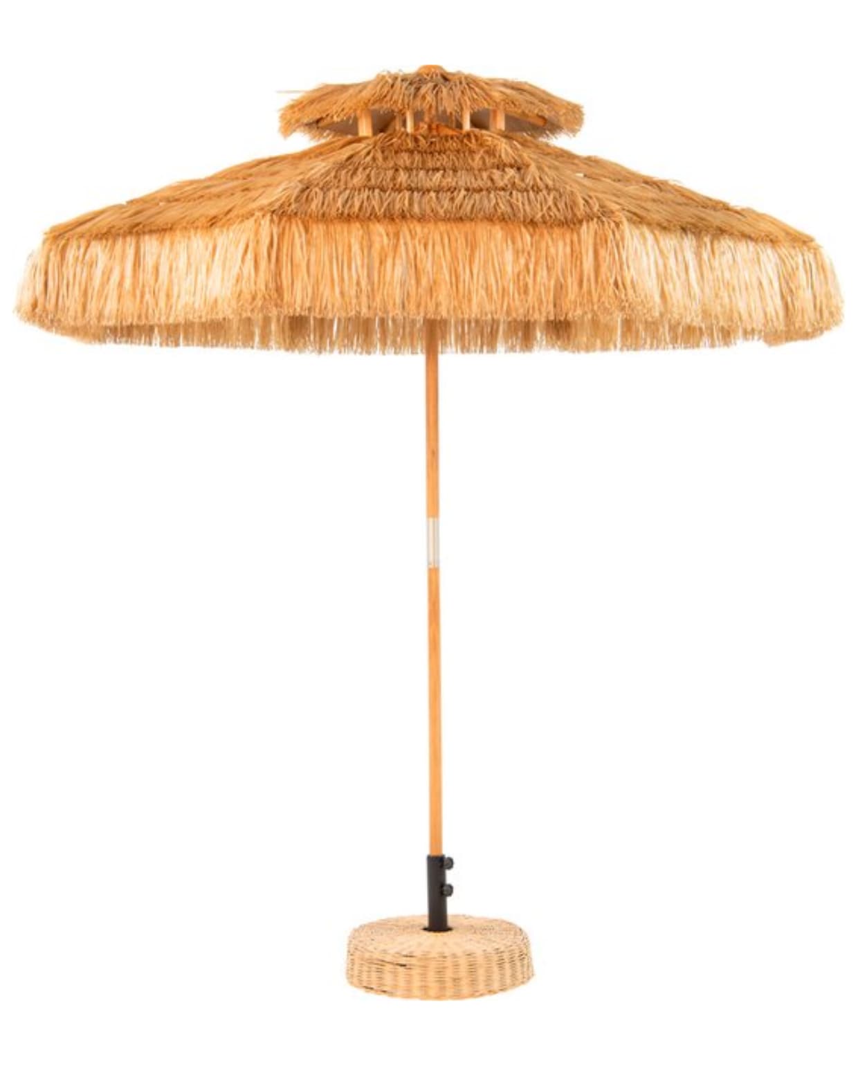Raffia strand parasol, rieten, Ø220, €244,95 (bol.com) bol.com