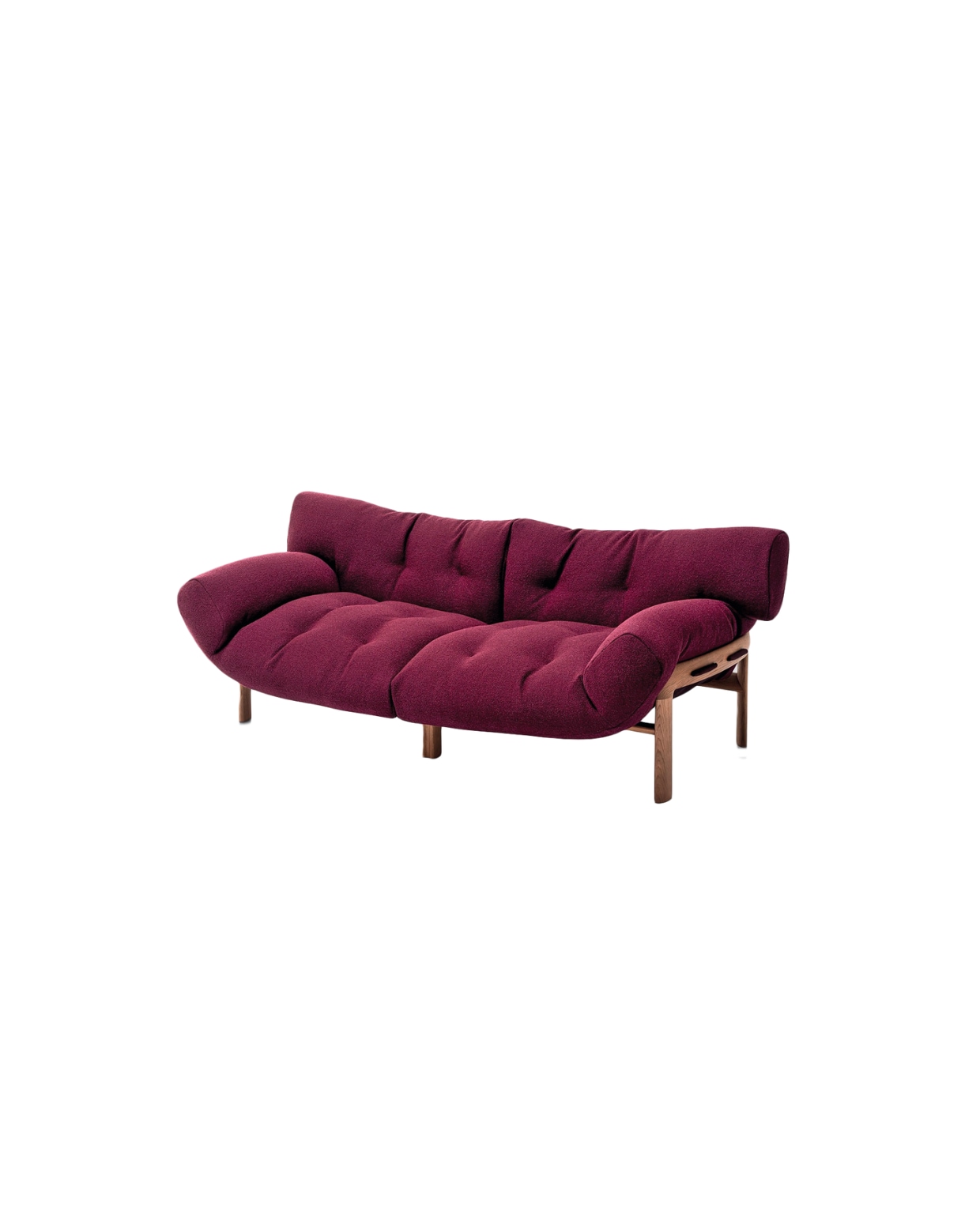 Paola Lenti bank Légère, robijnrood, ontworpen door Angelo Mangiarotti en Chiara Pampo, 210x110x42 cm (bxdxh), prijs op aanvraag (paolalenti.it). stijlvol wonen 8-2025 | tekst Lisette Gerbrands