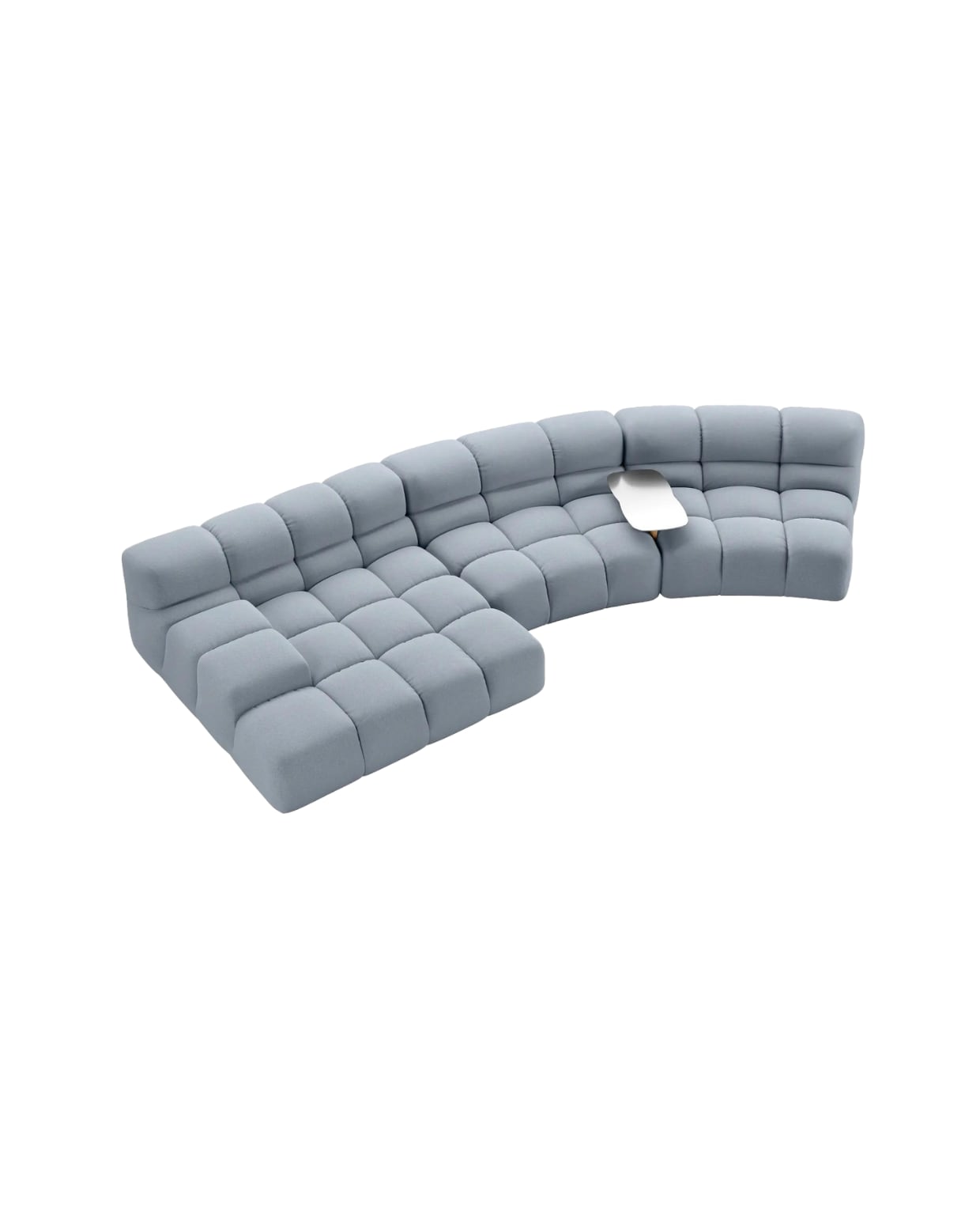 B&B Italia bank Tufty Time, aquamarijn, ontworpen door Patricia Urquiola, 429x115x68 cm (bxdxh), prijs op aanvraag (bebitalia.com).  stijlvol wonen 8-2025 | tekst Lisette Gerbrands